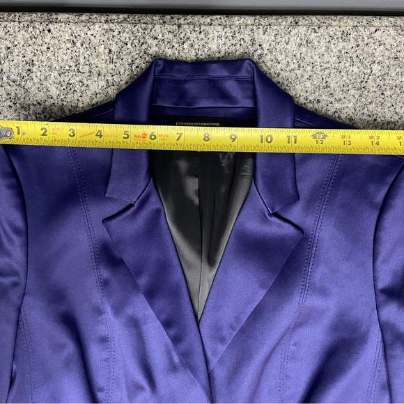 EXPRESS Design Studio Purple Thick Satin Fitted/Tailored One Button Blazer Sz 6 - Picture 15 of 17